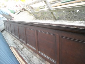 The reclaimed panelling that will be used on the front of the church's gallery. 