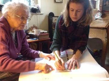 Clara working with Mary Raine to collect her memories of the farm.